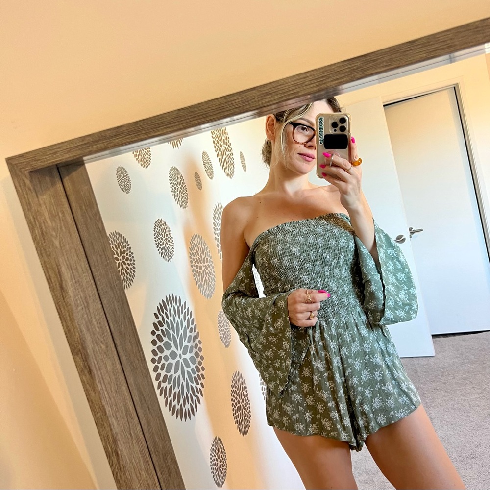 Blue Life Print Smocking Romper